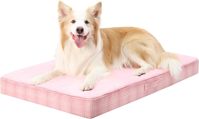 MIHIKK Washable Orthopedic Dog Bed for Large Dogs, XL Waterproof Pet Bed with Egg Crate Foam Strong Support, Machine Washable Cover & Anti-Slip Bottom & Durable Zipper 41x27(Pink)