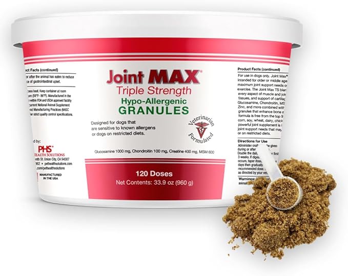 Triple Strength HA Granules for Dogs, Glucosamine, Chondroitin, Creatine, MSM and Antioxidants - Hip and Joint Support Supplement, 120 Doses