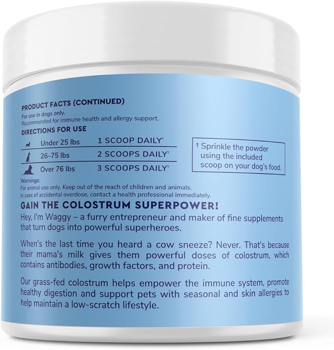 Premium Grass Fed Colostrum for Dogs – Pure Bovine Colostrum for Dogs – Immune, Allergy, Skin & Itch Relief – All Ages, Sizes & Breeds – 3.20oz