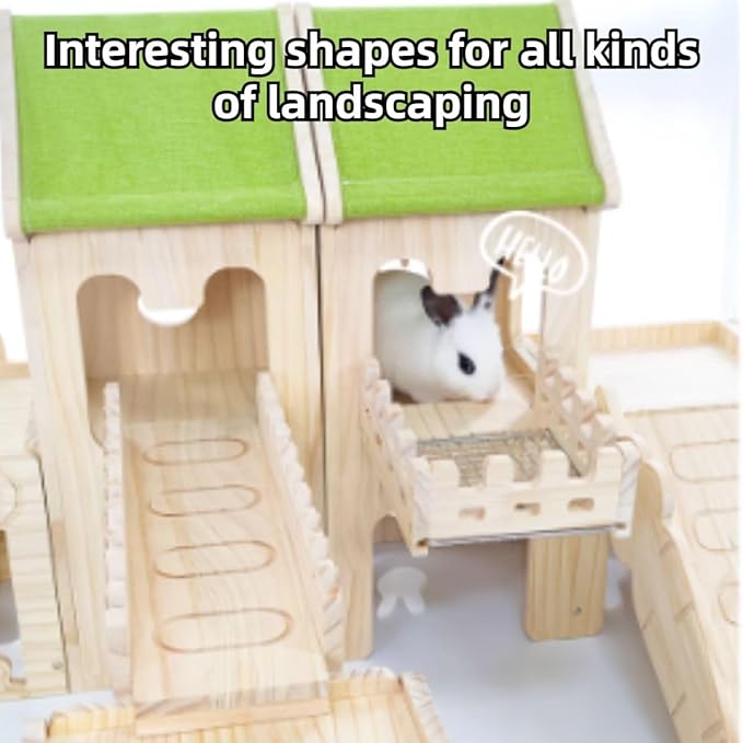 Wooden Guinea Pig Hideout, Bunny Houses and Hideouts Climbing Toys, Hamster Maze, Small Animal Accessories for Rabbit, Chinchilla, Rat, Mice, Gerbil (Combinations 10)