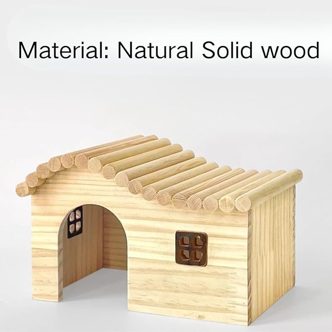 Guinea Pig Wood Hideout Hut with Window Small Animal Wooden House for Rat Chinchilla Hedgehog Hamster Rabbit Bunny (Medium)