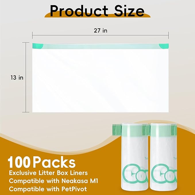 100 Count 27" x 13" Cat Litter Box Bags, Neakasa M1 and PetPivot Litter Bags, Automatic Litter Box Liners with Drawstring, Extra Thick Leak-Proof Pet Waste Bags