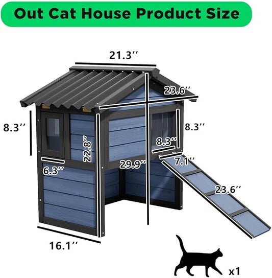 2 Story Wooden Outdoor Cat House Weatherproof with Escape Doors, Openable Roof, Feral Cat Shelter, Suitable for Small Animal
