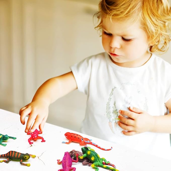 10PCS Lizard Animal Figurines, Color Changing Chameleon Toy, Stretchy Realistic Reptile Playset, for Kids 3 Years and up, Novel Gag Toy, for Goodie Bag Fillers,Cake Topper, Easter Egg Stuffing