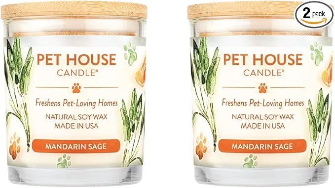 One Fur All Pet House Fall Candles, Long Lasting, Clean Burning, Soy Wax Scented Candles for Pet Odor, Mandarin Sage, 2 Pack