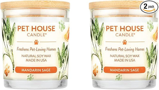 One Fur All Pet House Fall Candles, Long Lasting, Clean Burning, Soy Wax Scented Candles for Pet Odor, Mandarin Sage, 2 Pack
