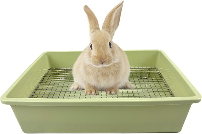Upgraded Large & Medium Litter Box for Rabbits & Guinea Pigs – Ideal for Bunnies, Ferrets, and Small Pets High-Capacity Cage Toilet Tray with Elevated Grid & Low Entry Design (Large)