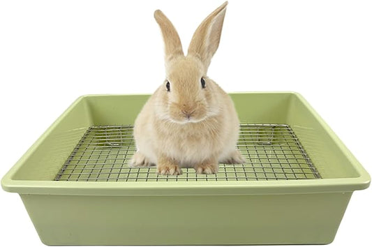 Upgraded Large & Medium Litter Box for Rabbits & Guinea Pigs – Ideal for Bunnies, Ferrets, and Small Pets High-Capacity Cage Toilet Tray with Elevated Grid & Low Entry Design (Large)