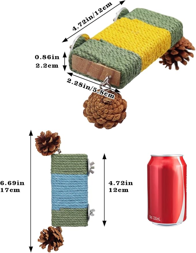 Sugar Glider Cage Accessories, 2 Pack Cage Platform with Rope and Pine Cone Decor, Standing & Climbing Toy, Relax Platform for Sugar Glider, Squirrel, Rat and Other Small Animals