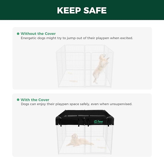 FXW Homeplus Unleashed Indoor Dog Playpen - Stress-Free and Safe Play, Heavy Duty 40 Inch 8 Panels with Playpen Cover for Medium and Large Dogs, White│Patented