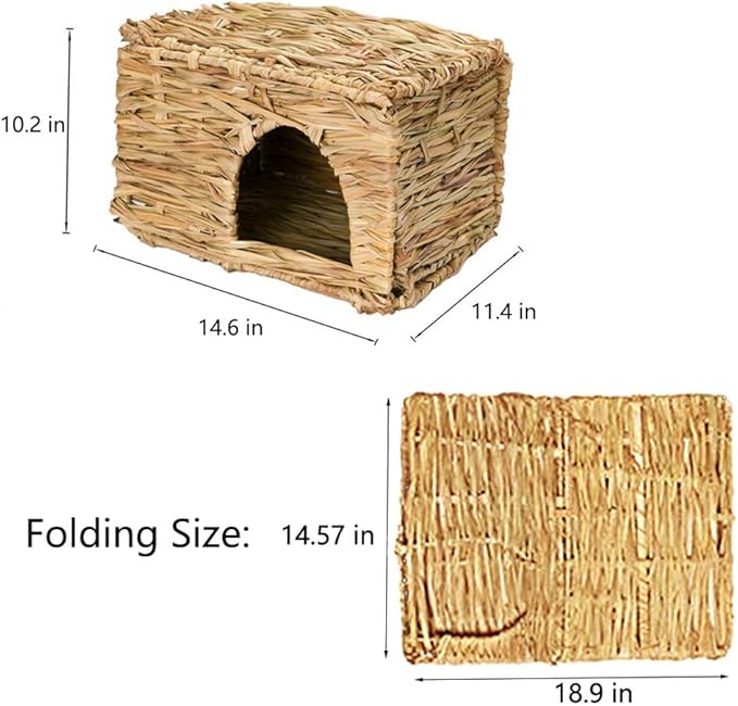 Tfwadmx Rabbit Grass House, Extra Large - Natural Hand Woven Seagrass Play Hay Bed, Hideaway Hut Toy for Bunny Hamster Guinea Pig Chinchilla Ferret