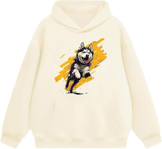 Oversized Hoodies for Women 2025 Trendy Cute Dog Cat Print Sweatshirts Hooded Pullover Tops with Kangaroo Pocket