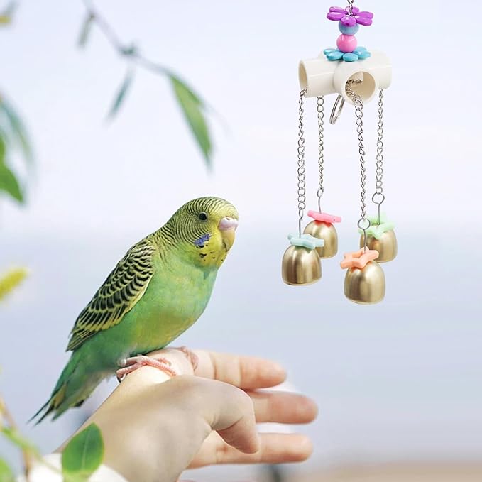2 Pack Bird Enrichment Toys, Bird Chew Toys with Colorful Decor and Shining Bells, Bird Cage Accessories for Budgies, Cockatiels, Lovebirds, Conures, Quakers, Small to Medium Birds