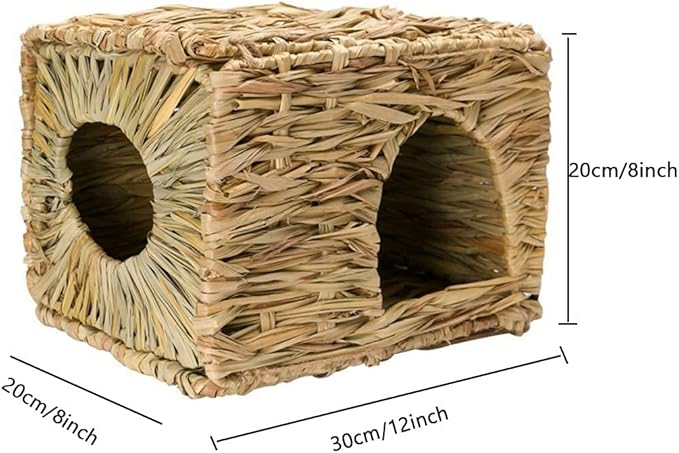 Tfwadmx 2 Pack Rabbit Grass House - Natural Hand Woven Seagrass Play Hay Bed, Collapsible Hideaway Hut Toy for Bunny Hamster Guinea Pig Chinchilla Ferret