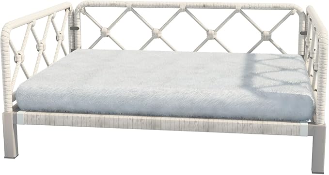 Wicker Dog Bed with 2" Cushion,Rattan Dog Sofa Bed for Small Medium Dogs– Indoor/Outdoor Metal Frame Pet Bed up 66lbs (Grey Rattan Grey Cushion)