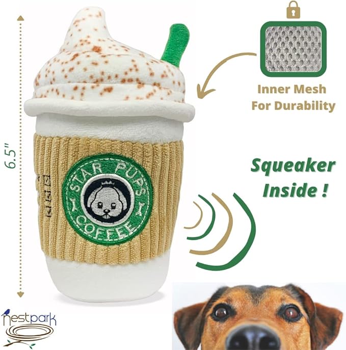 Parody Star Pups Coffee Dog Toy Pup'kin Spice Latte - Funny Plush Squeaky Crinkle Dog Toys for Medium, Small and Large for Dog Birthday