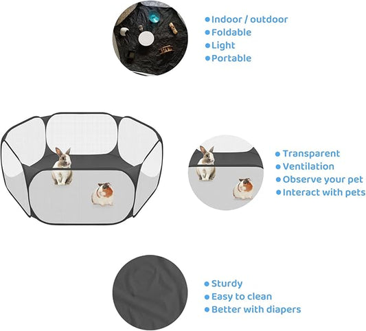 Amakunft Small Animals C&C Cage Tent, Breathable & Transparent Pet Playpen Pop Open Outdoor/Indoor Exercise Fence, Portable Yard Fence for Guinea Pig, Rabbits, Hamster, Chinchillas and Hedgehogs