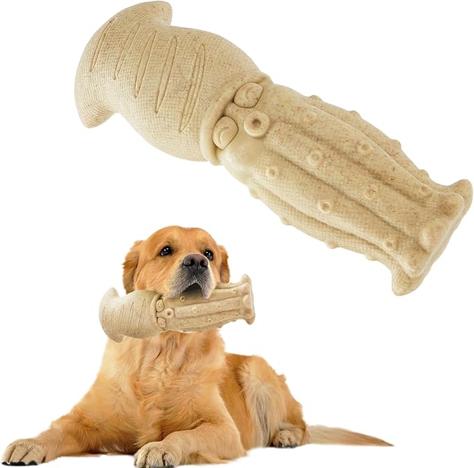 Tough Dog Toys for Aggressive Chewers, 1 Pack Indestructible Chew Toys, Nylon Dog Chew Toys for Large Medium Small Breed, Wood Color Cuttlefish