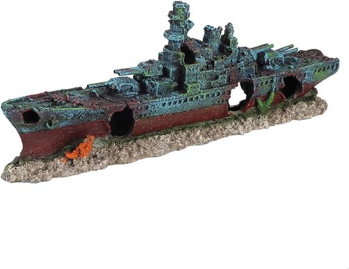 Fish Tank Wreck Boat Decoration, Shipwreck Ship Aquarium Decor, Fish Tank Decorations, Resin Wreck Boat Sunk Battleship War Ship Fish Tank Aquarium Ornament Cave Decoration