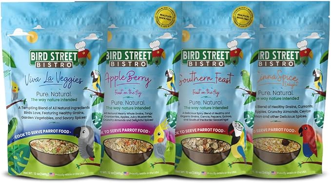Parrot Food - Parakeet & Cockatiel Food - Cooks in 3-15 min with Natural & Organic Grains, Legumes, Non-GMO Fruits, Vegetables & Health Spices