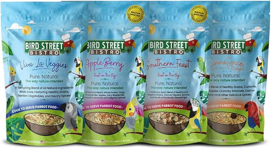 Parrot Food - Parakeet & Cockatiel Food - Cooks in 3-15 min with Natural & Organic Grains, Legumes, Non-GMO Fruits, Vegetables & Health Spices