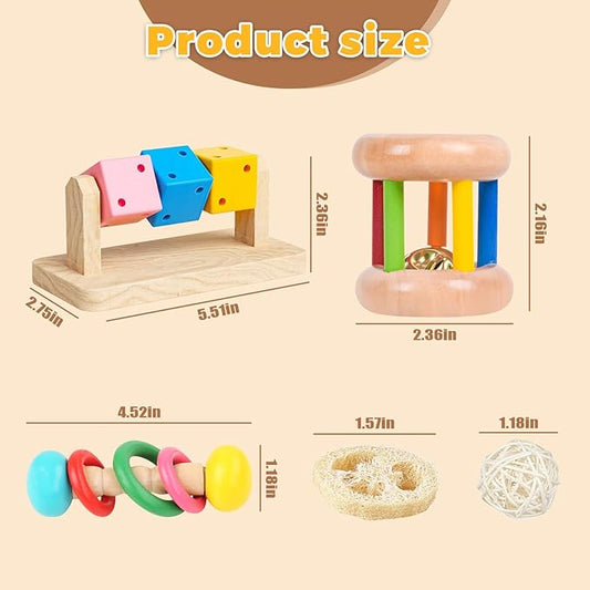 7 Pcs Wooden Hamster Toys,Hamster Chew Toys,Safe Eco-Friendly Rabbit Toys,Wooden Small Animal Cage Accessories, Bite-Resistant Guinea Pigs for Small Animals Playing Teeth Grinding Indoor