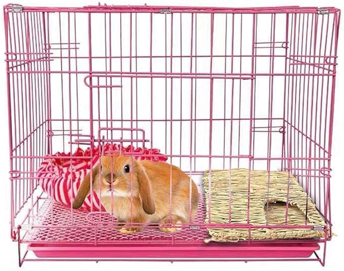 Tfwadmx 2 Pack Rabbit Grass House - Natural Hand Woven Seagrass Play Hay Bed, Collapsible Hideaway Hut Toy for Bunny Hamster Guinea Pig Chinchilla Ferret