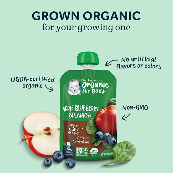 Gerber Organic 2nd Foods Baby Food, Fruit and Veggie Variety Pack, 3.5 oz Pouch (Pack of 18)