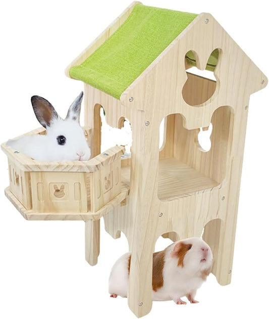 Wooden Guinea Pig Hideout, Bunny Houses and Hideouts Climbing Toys, Hamster Maze, Small Animal Accessories for Rabbit, Chinchilla, Rat, Mice, Gerbil (Combinations 5)