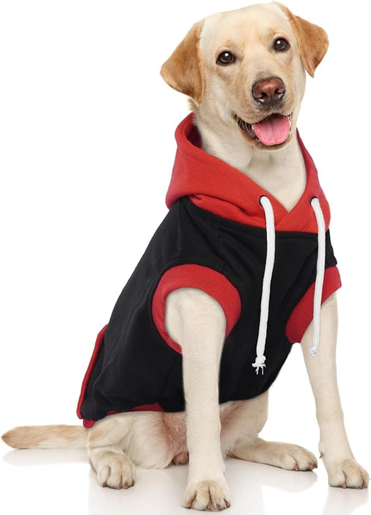 Dog Hoodie for Large Dogs - Cotton Sweatshirt Soft Breathable Sweater, Sleeveless Clothes Cozy Coat for Spring Autumn Winter, Red XXXL