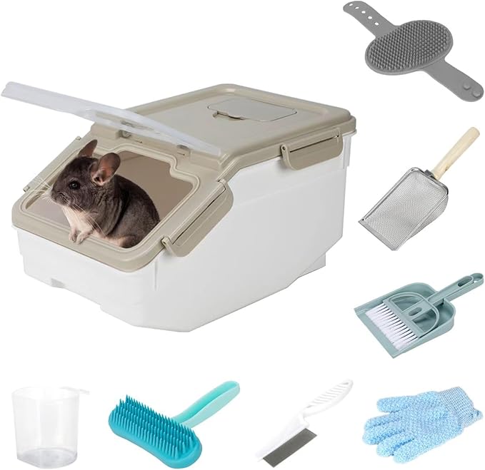 Extra Large Chinchilla Sand Bath Container Kit, Plastic Chinchilla Dust Bath House with Wash and Care Accessories, Dust Bathtub for Chinchillas Hamster Hedgehog Guinea Pig and Other Small Animals
