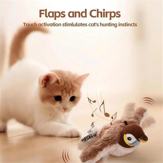 Flappy Bird Toy for Cats, Interactive Chirping Flying Bird Cat Toy, Flying Interactive Simulation Electric Sparrow Shaking Bird, Rechargeable Fun Toy for Indoor Cats (2pcs)