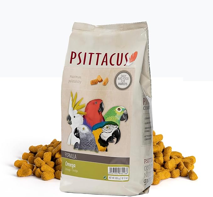 Psittacus Omega 1.76 lb | Complete Pellet Diet for African Greys, Macaws, Eclectus and Other African Parrots | Premium Food for Birds, 100% no-GMO
