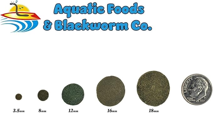 Aquatic Foods Inc. 8mm - 1/3" Spirulina & Green Algae Sinking Wafers for Shrimp, Snails, Crabs, Crayfish, Plecos, Catfish, Bottom Fish, All Tropical Fish...WL…1/4-lb Foil Pouch Bag