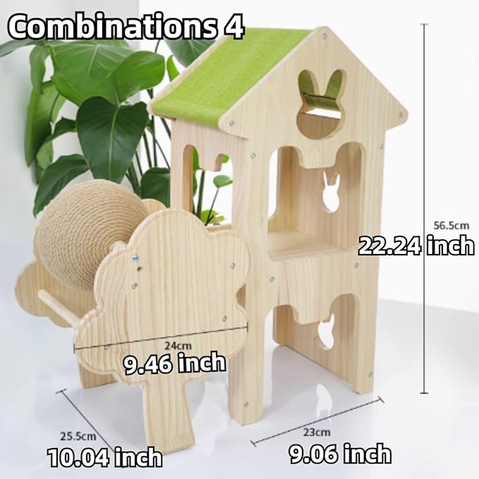 Wooden Guinea Pig Hideout, Bunny Houses and Hideouts Climbing Toys, Hamster Maze, Small Animal Accessories for Rabbit, Chinchilla, Rat, Mice, Gerbil (Combinations 4)