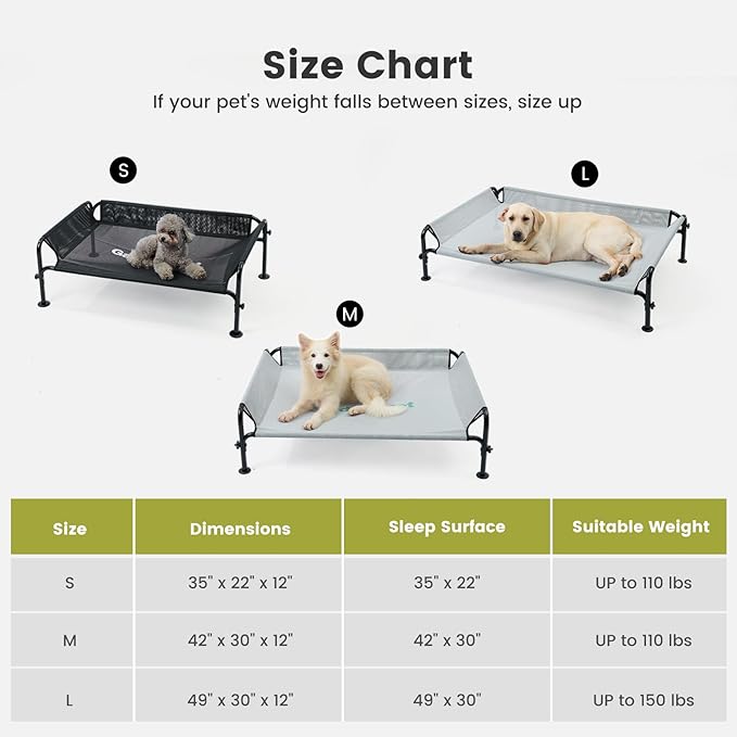 Gardner Pet Elevated Dog Bed Large Sized Dog, Outdoor Raised Bed Waterproof Portable Cooling Cot Pet Hammock Bed with 3-Sided Guardrail, Breathable Mesh, Black, 49 Inches