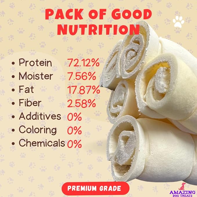 Amazing Dog Treats - Beef Cheek Rolls (Mega Thick 4" - 6 Pcs) - Safe Rawhide Alternative Dog Chew - Great for Power Chewers - Long Lasting Dog Chew - Retriever Rolls for Dogs