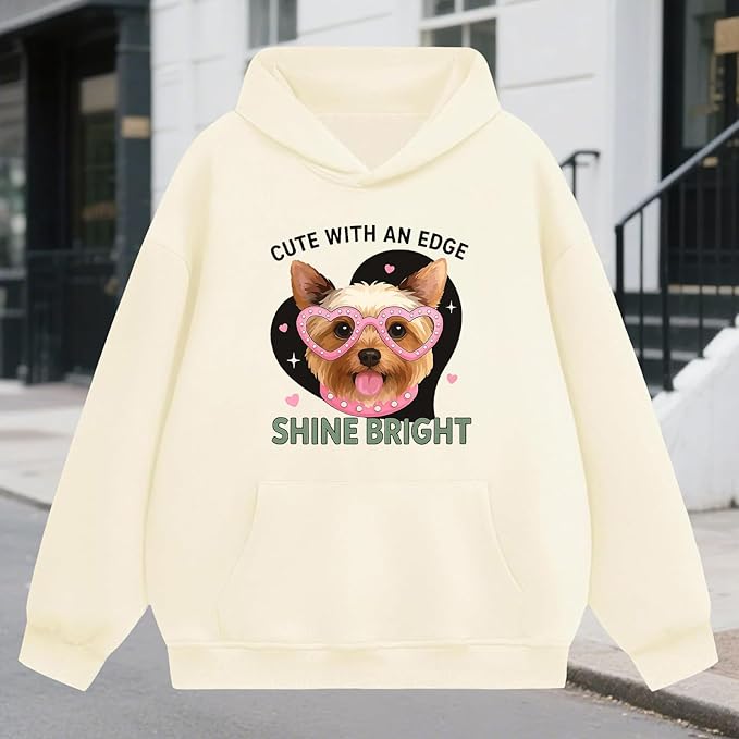 Oversized Hoodies for Women 2025 Trendy Cute Dog Cat Print Sweatshirts Hooded Pullover Tops with Kangaroo Pocket