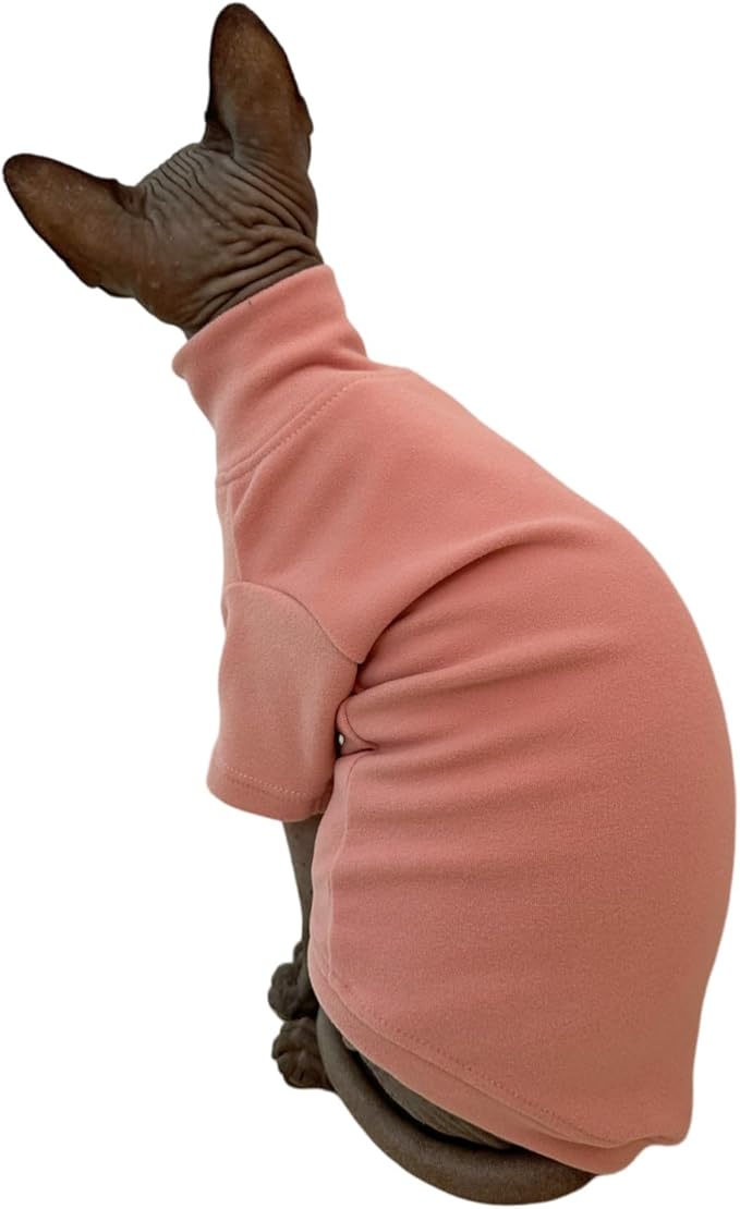 Sphynx Cats Solid Warm Fleece Shirt Cat Turtleneck Undershirt Thermal Hairless Cat Clothes for Sphynx, Devon, Cornish Cat Clothes and Small Kitten and Dogs (Pink, X-Large)