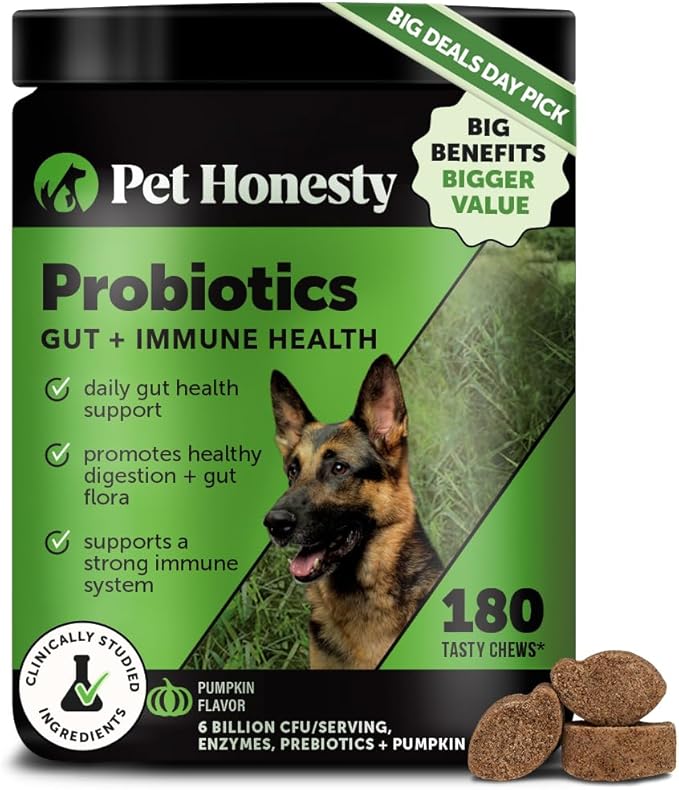 Probiotics for Dogs - Digestive Enzymes Promotes Gut Health, Dog Probiotics for Diarrhea & Bowel Support, Prebiotics for Immunity Health & Itch Relief (Pumpkin 180 ct)