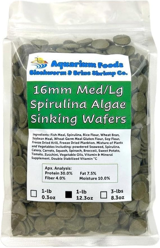 Aquatic Foods Inc. 16mm - 5/8" Medium/Large Sinking Wafers of Algae, Spirulina, Veggies for All Tropical Fish, African Cichlids, Shrimp, Snails, Crabs, Catfish, Plecos..…1-lb 12.3oz Clear Bag