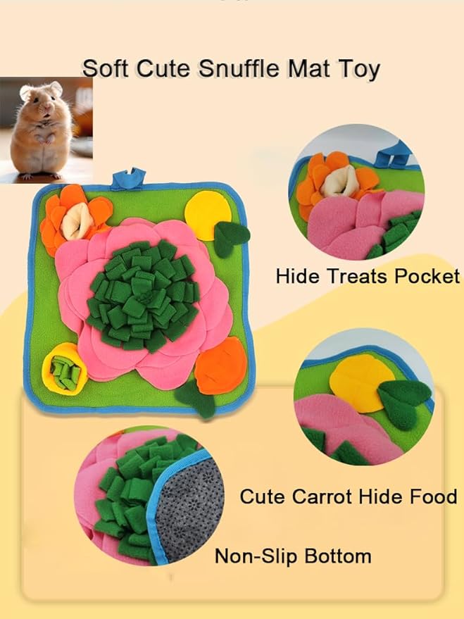 Rabbit Foraging Mat，Bunny Snuffle Mat for Hamsters Puzzle Toys Ferrets Interactive Feeding Mat for Guinea Pigs Hedgehog Chinchillas Small Animals Stress Relief (Green Pink)