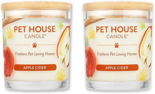 One Fur All Pet House Fall Candles, Long Lasting, Clean Burning, Soy Wax Scented Candles for Pet Odor, Apple Cider, 2 Pack