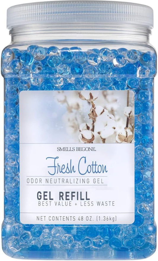 SMELLS BEGONE 48 oz Odor Eliminator Gel Refill - Air Freshener - Absorbs & Eliminates Odors in Bathrooms, Basements, Cars, Boats, RVs & Pet Areas - Made with Essential Oils - Fresh Cotton Scent