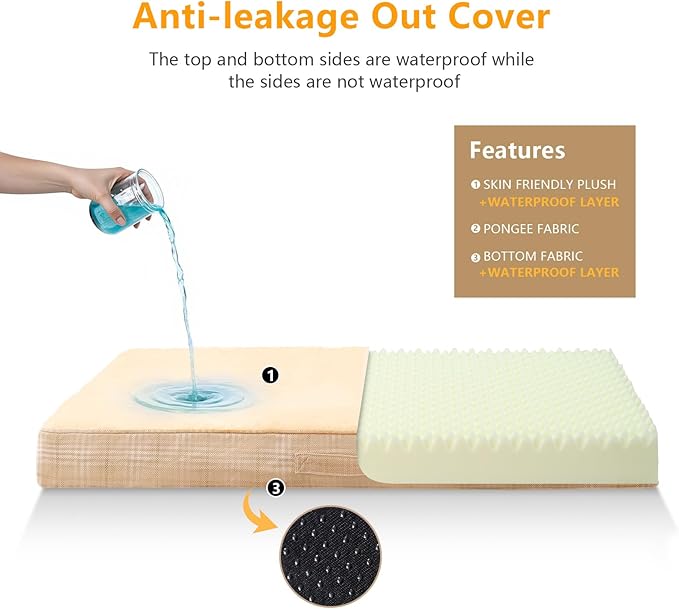 MIHIKK Washable Orthopedic Dog Bed for Large Dogs, XXL Waterproof Pet Bed with Egg Crate Foam Strong Support, Machine Washable Cover & Anti-Slip Bottom & Durable Zipper 47x29(Light Brown)