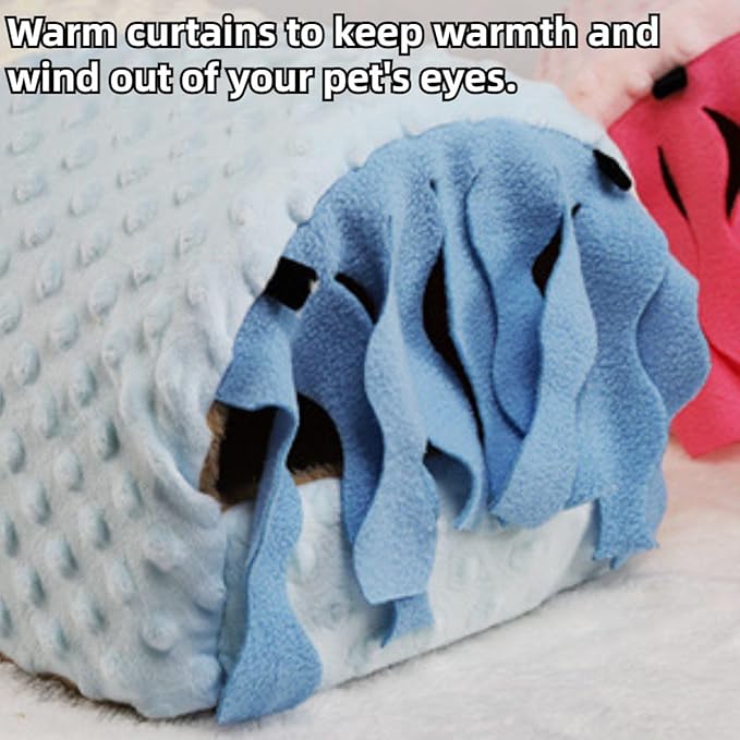 Warm Plush Guinea Pig Hut Habitat Hedgehog Hideout Rat House for Small Animal Rabbit,Washable Chinchilla Hamster Bed Cozy Nest Cage Accessories (Pink,Small)