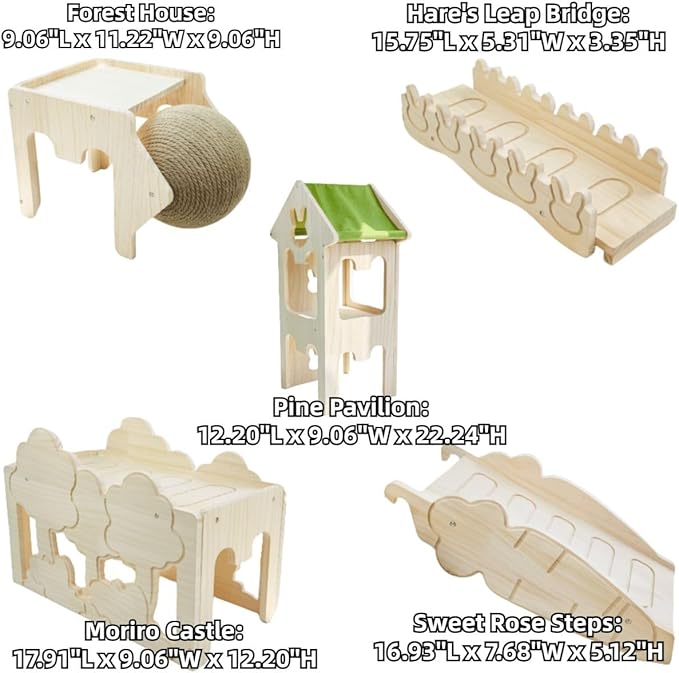 Wooden Guinea Pig Hideout, Bunny Houses and Hideouts Climbing Toys, Hamster Maze, Small Animal Accessories for Rabbit, Chinchilla, Rat, Mice, Gerbil (Combinations 11)