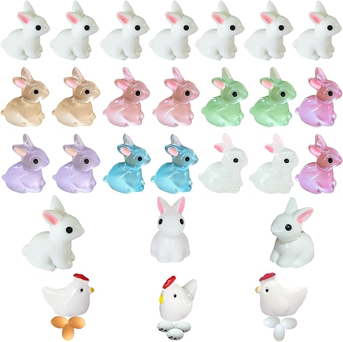 36Pcs Easter Mini Resin Animal Figures Rabbits, Little Chicken, Tiny Egg, Miniature Bunny Figurines for Holiday Decorations & Collectibles