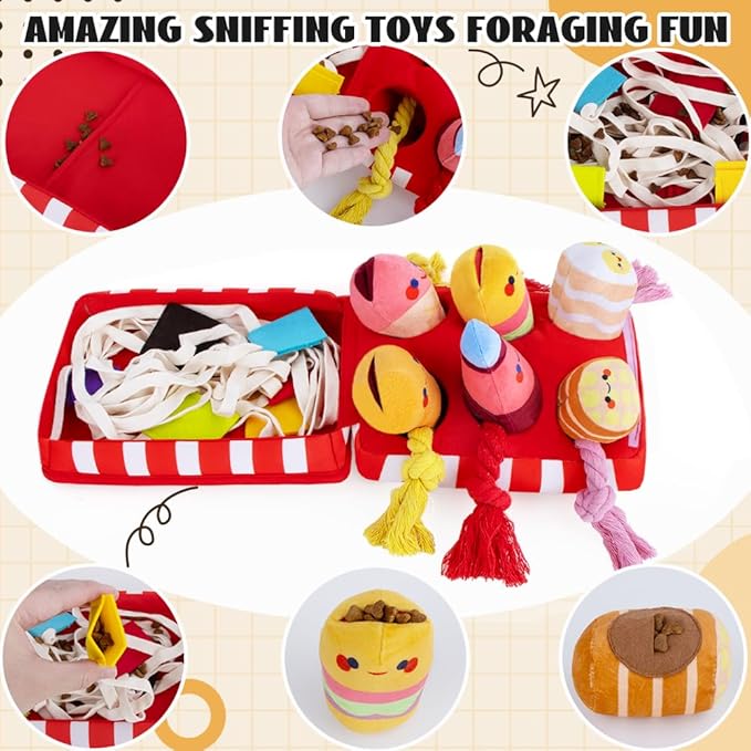 Puppy Toys - Interactive Squeaky Snuffle Hide & Seek Tug Rope Plush Toys for Small Medium Dogs - Natural Foraging Nose Work Boredom Relief