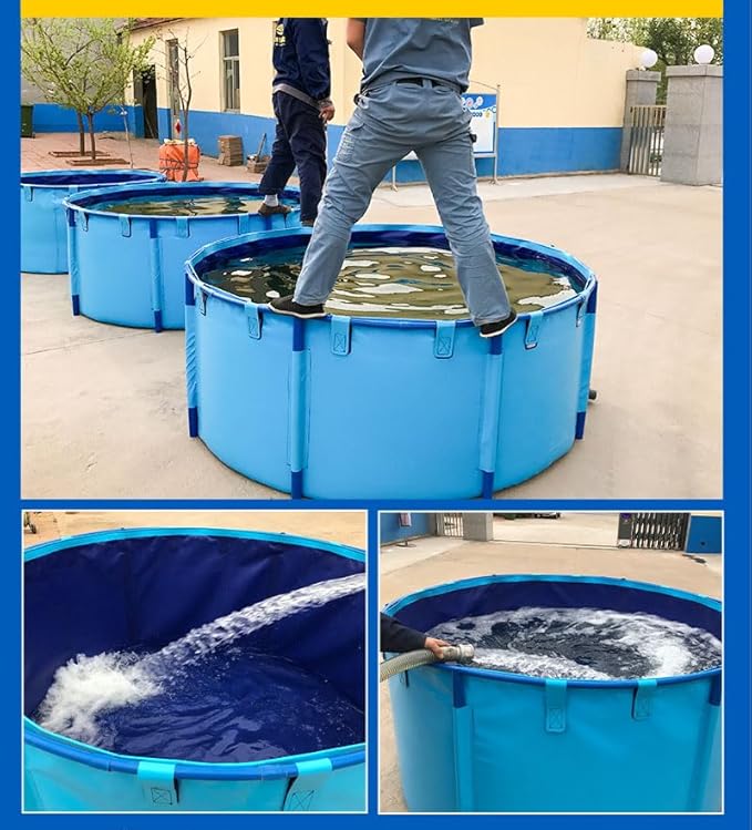 WANLIAN Pool Above Ground Canvas Fish Pond Circular Thickening Pool Belt frame Large Collapsible Outdoors Tarpaulin for koi pond Culture Agricultural Irrigation Water StorageTank4.9ftx3ft/1700L(1.5*1)